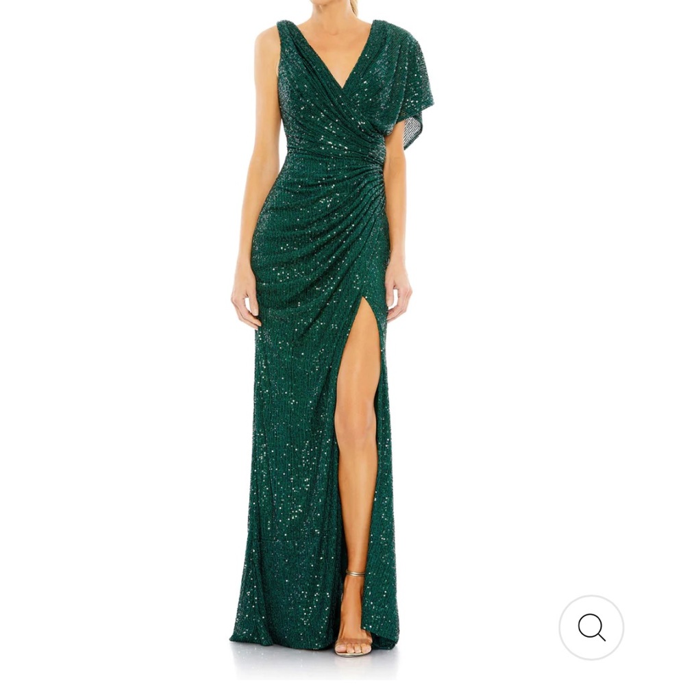 Mac Duggal Green Sequin One-Shoulder Gown